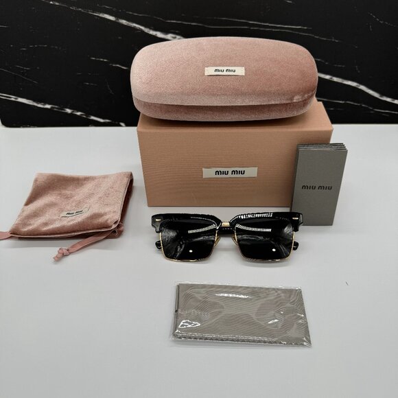 NEW MIU MIU MU10ZS 1AB5S0 WOMEN MIU MIU BLACK GOLD SUNGLASSES MU 10ZS main image 6
